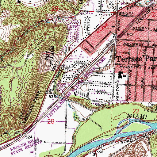 Topographic Map of Little Miami Scenic State Park, OH