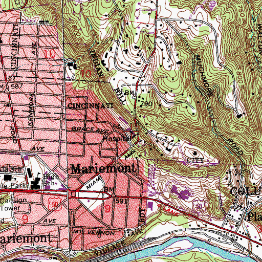 Topographic Map of Our Lady of Mercy Hospital, OH