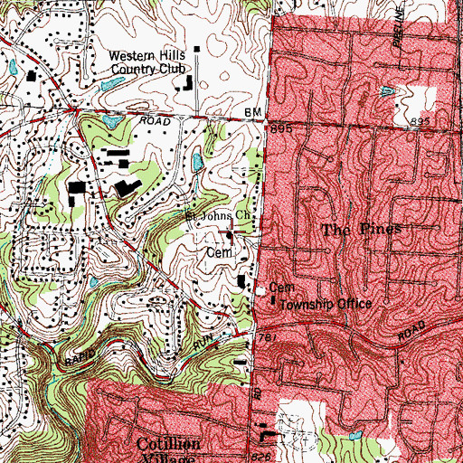 Topographic Map of Saint Johns Church, OH