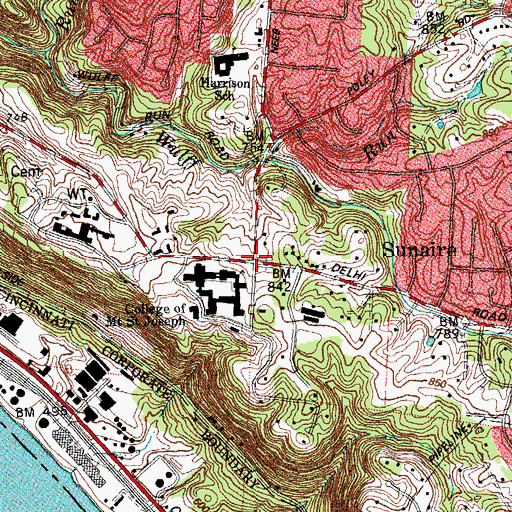 Topographic Map of Mount Saint Joseph, OH