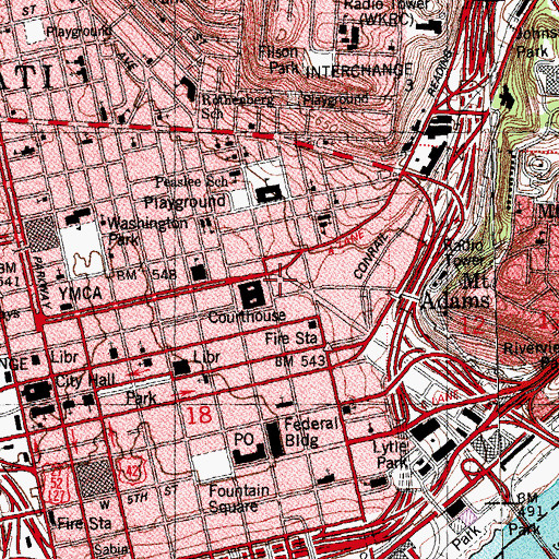 Topographic Map of Hamilton County Justice Center, OH