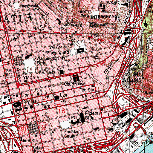 Topographic Map of Hamilton County Courthouse, OH