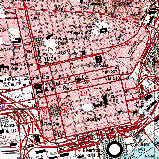 Topographic Map of Cincinnati Public Library, OH