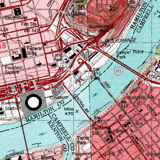 Topographic Map of Yeatmans Cove Park, OH