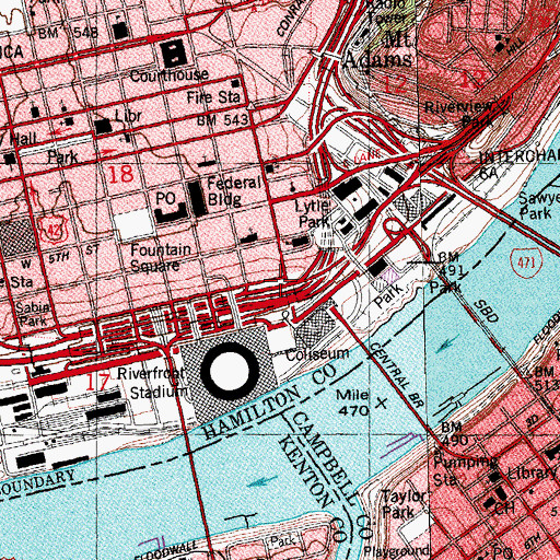 Topographic Map of Fort Washington Monument, OH