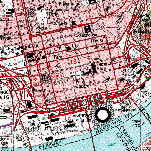 Topographic Map of Tyler Davidson Fountain, OH