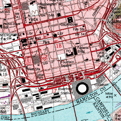Topographic Map of Fountain Place Shopping Center, OH