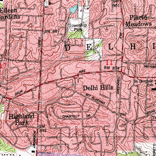 Topographic Map of Delco Plaza of Delhi Shopping Center, OH