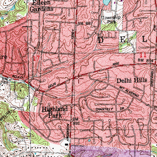 Topographic Map of Del-Fair Shopping Center, OH