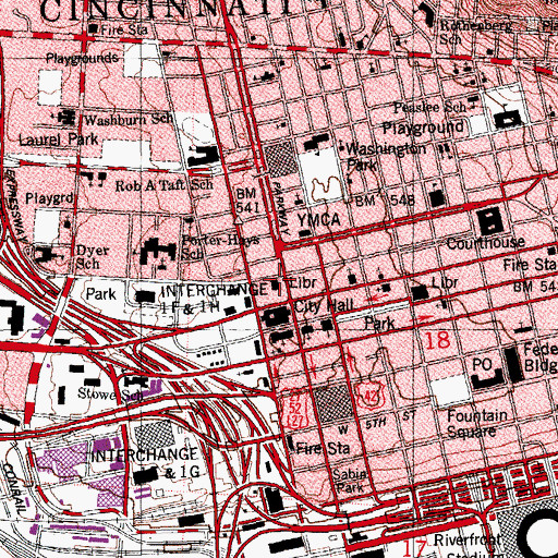 Topographic Map of Lloyd Library and Museum, OH