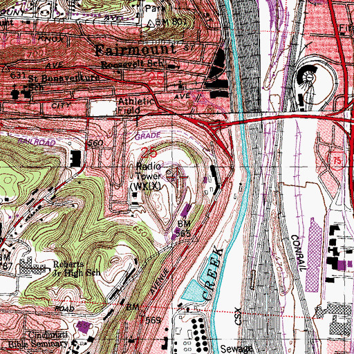 Topographic Map of Bald Knob, OH