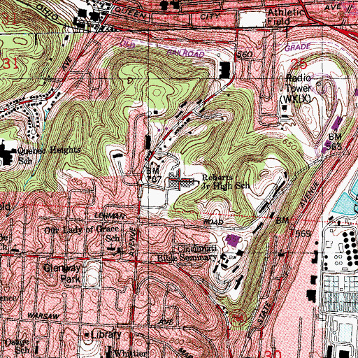 Topographic Map of Roberts Junior High School, OH