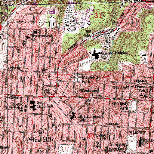 Topographic Map of Mayfield Park, OH