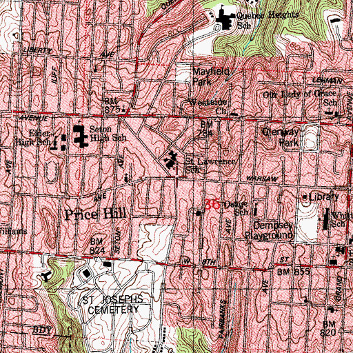 Topographic Map of Saint Lawrence Corners, OH