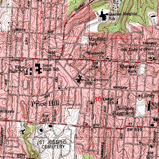 Topographic Map of Saint Lawrence Catholic Church, OH