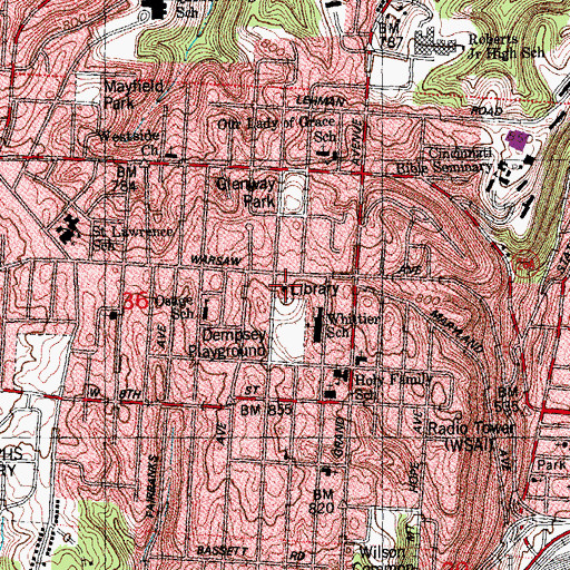 Topographic Map of Price Hill Library, OH