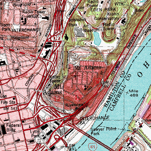 Topographic Map of Mount Adams Public School (historical), OH