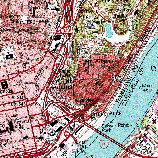 Topographic Map of Mount Adams, OH