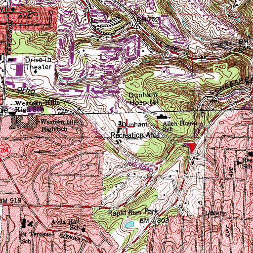 Topographic Map of Dunham Recreation Area, OH