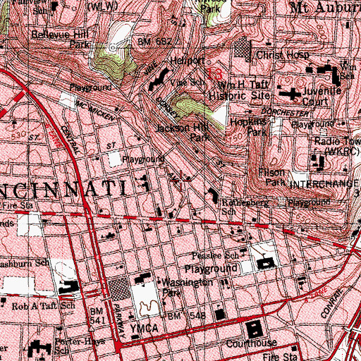 Topographic Map of Grant Playground, OH