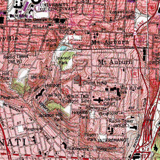 Topographic Map of Mount Auburn Young Ladies Institute (historical), OH