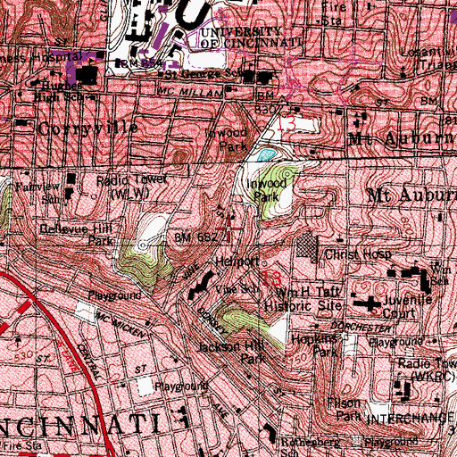 Topographic Map of Pecks Cliff Park, OH