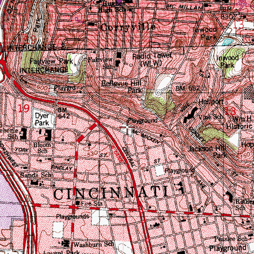 Topographic Map of Hanna Playground, OH