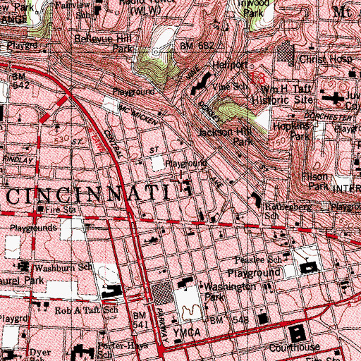 Topographic Map of Over the Rhine Recreation Center, OH
