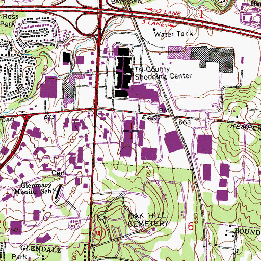 Topographic Map of Cassinelli Square Shopping Center, OH