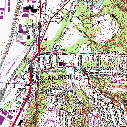 Topographic Map of Sharonville Elementary School (historical), OH
