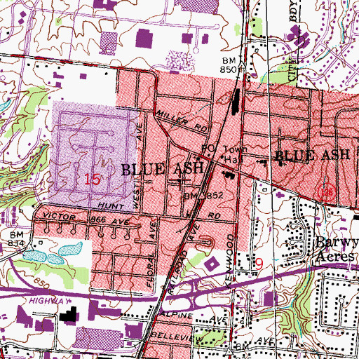 Topographic Map of Blue Ash Presbyterian Church, OH