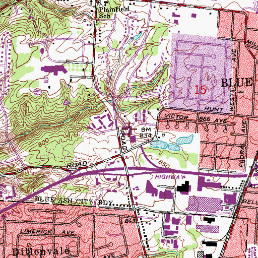 Topographic Map of Blue Ash Commons Shopping Center, OH