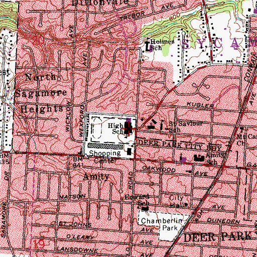 Topographic Map of Deer Park High School, OH