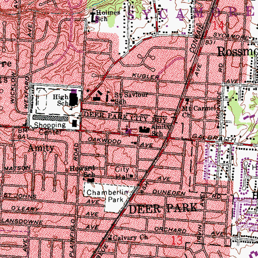 Topographic Map of Deer Park Baptist Church, OH