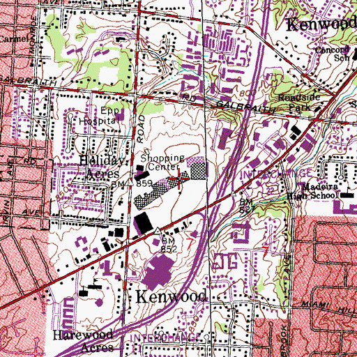 Topographic Map of Kenwood Towne Centre Shopping Center, OH