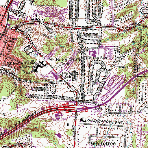 Topographic Map of Reading High School, OH