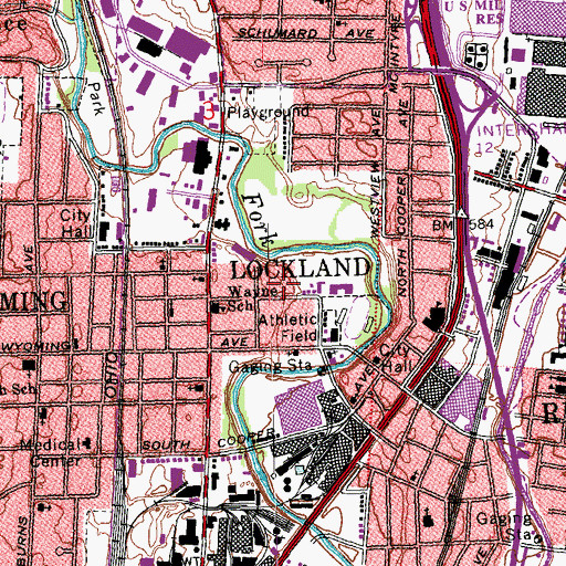 Topographic Map of Lockland, OH
