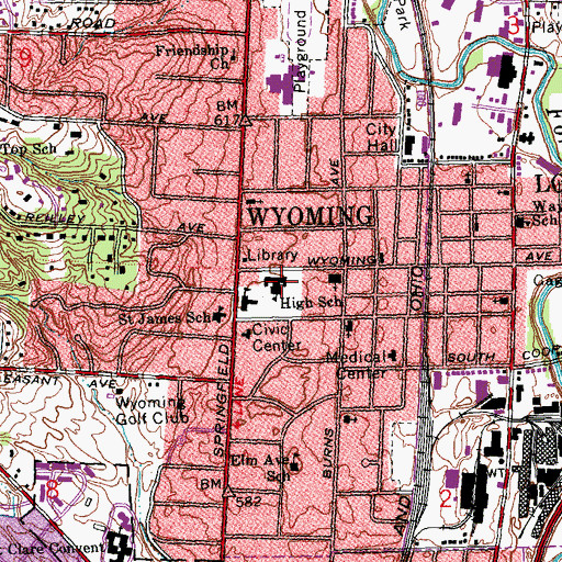Topographic Map of Wyoming Middle School, OH