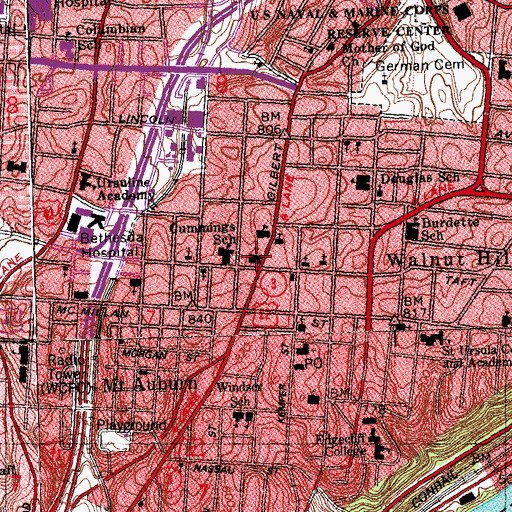 Topographic Map of Walnut Hills United Presbyterian Church (historical), OH