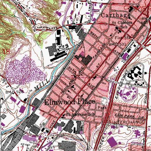 Topographic Map of Elmwood Carthage Presbyterian Church, OH