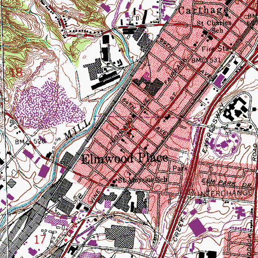 Topographic Map of Elmwood Place Elementary School, OH