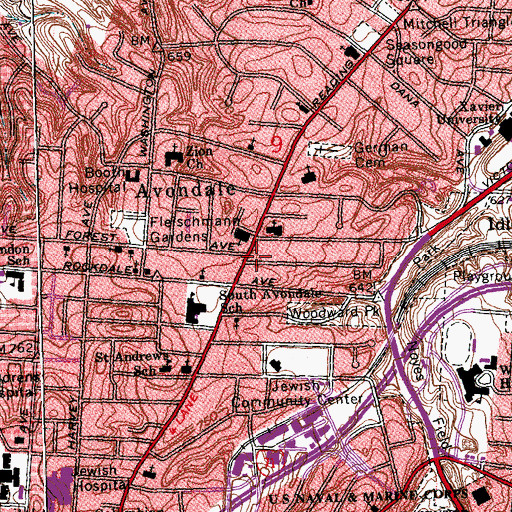Topographic Map of Avondale Town Center Shopping Center, OH