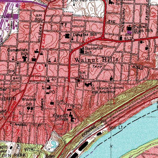 Topographic Map of Walnut Hills-Avondale United Methodist Church, OH