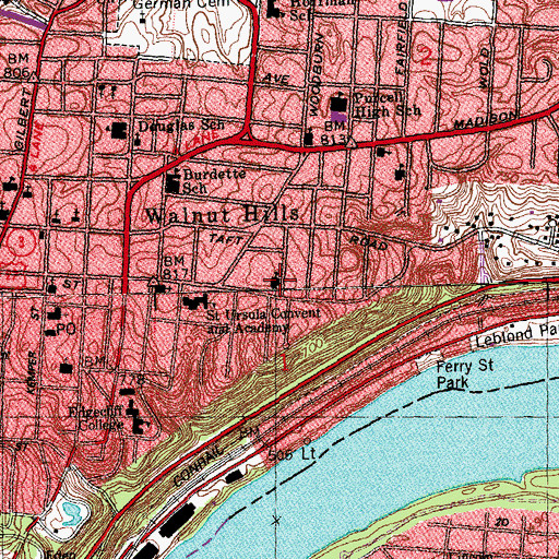Topographic Map of Walnut Hills Christian Church, OH