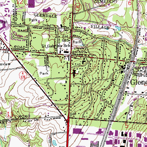 Topographic Map of Glendale Elementary School, OH