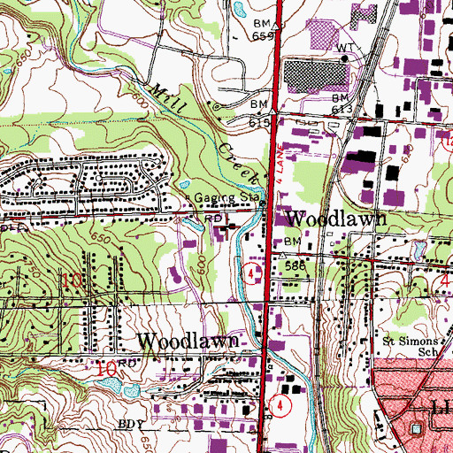 Topographic Map of Woodlawn Elementary School, OH