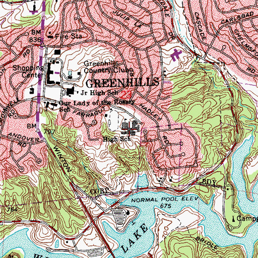 Topographic Map of Greenhills High School (historical), OH