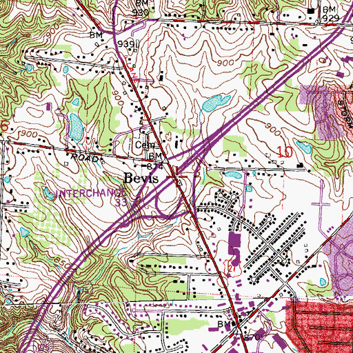 Topographic Map of Interchange 33, OH
