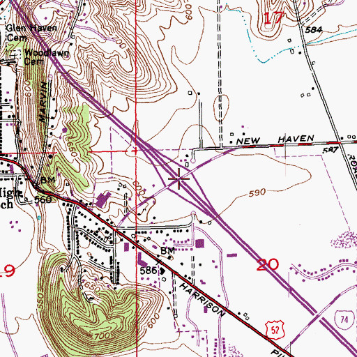 Topographic Map of Interchange 1, OH