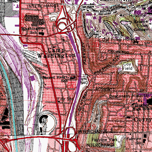 Topographic Map of Sacred Heart Catholic Church, OH
